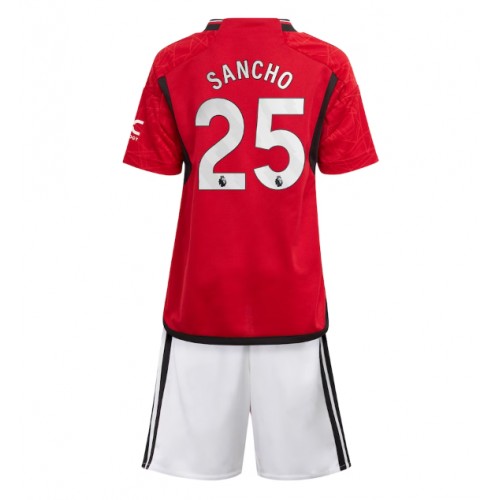 Otroški Nogometni dresi Manchester United Jadon Sancho #25 Domači 2023-24 Kratek Rokav (+ Kratke hlače)